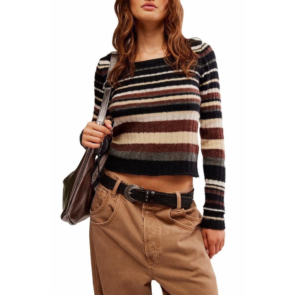 Free People Women Lumen Stripe Sweater Women's Large Pullover Wool Blend Boho